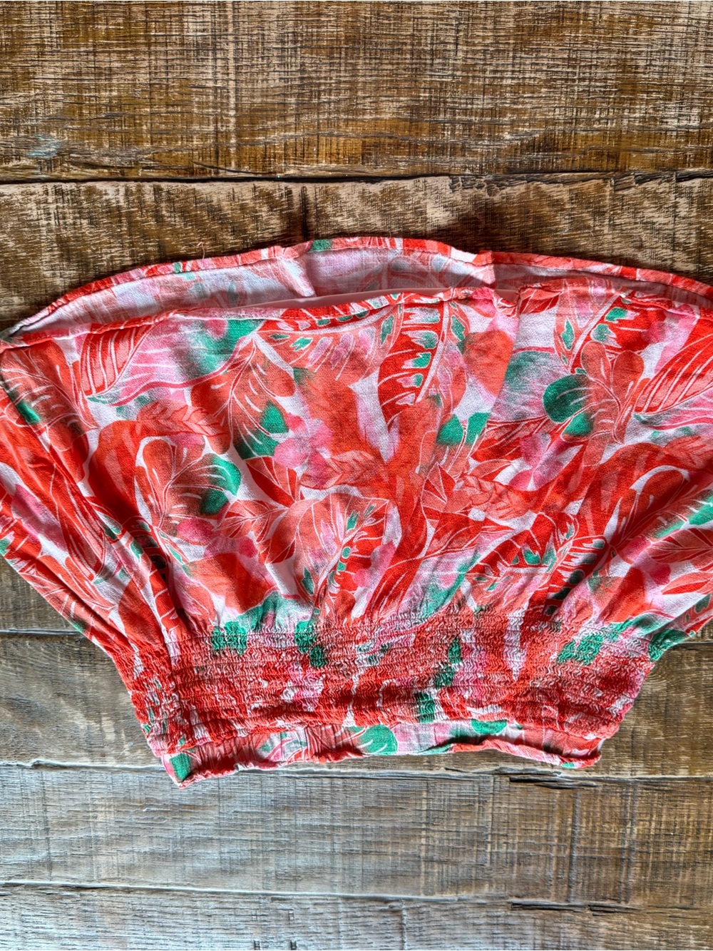 Tropical Coral and Green Leaf Print Skirt